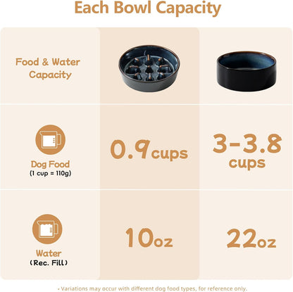 Raised Slow Feeder Dog Bowls, Elevated Dog Bowls Slow Feeder Set