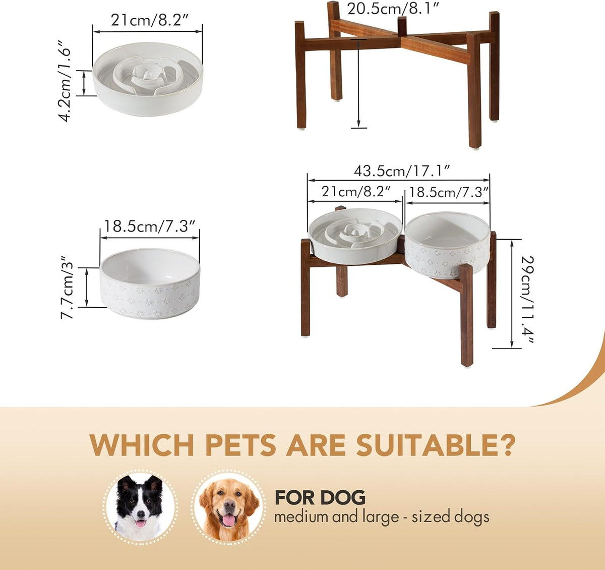Raised Slow Feeder Dog Bowls, Elevated Dog Bowls Slow Feeder Set