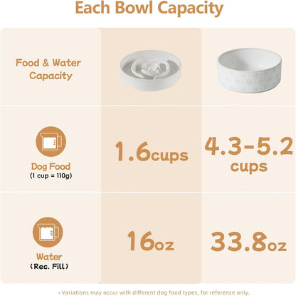 Raised Slow Feeder Dog Bowls, Elevated Dog Bowls Slow Feeder Set