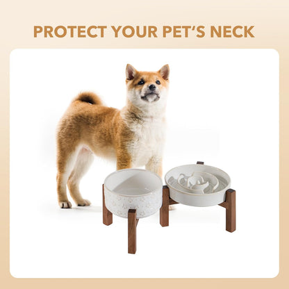 Raised Slow Feeder Dog Bowls, Elevated Dog Bowls Slow Feeder Set
