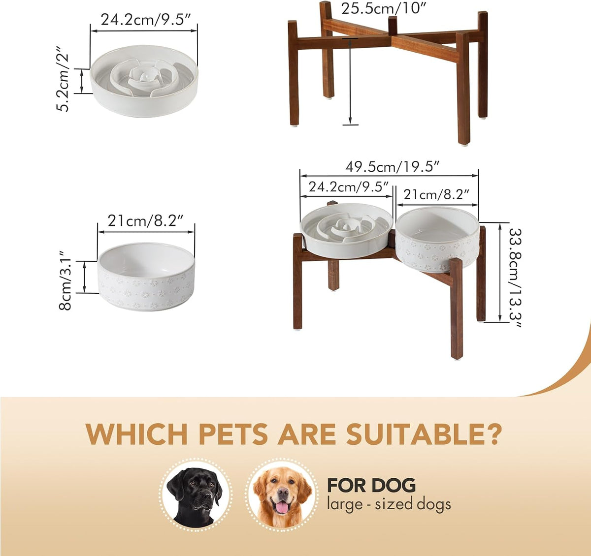 Raised Slow Feeder Dog Bowls, Elevated Dog Bowls Slow Feeder Set