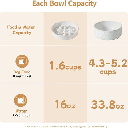 Raised Slow Feeder Dog Bowls, Elevated Dog Bowls Slow Feeder Set