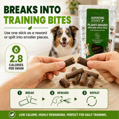 Hypoallergenic Healthy Dog Treats: Plant-Based Vegetarian Dog Snacks w/ Kelp, Sweet Potato, Chia, Flaxseed, Coconut Oil for Skin & Coat, Grain & Gluten-Free Vegan Protein Dog Treats Training, 5 oz