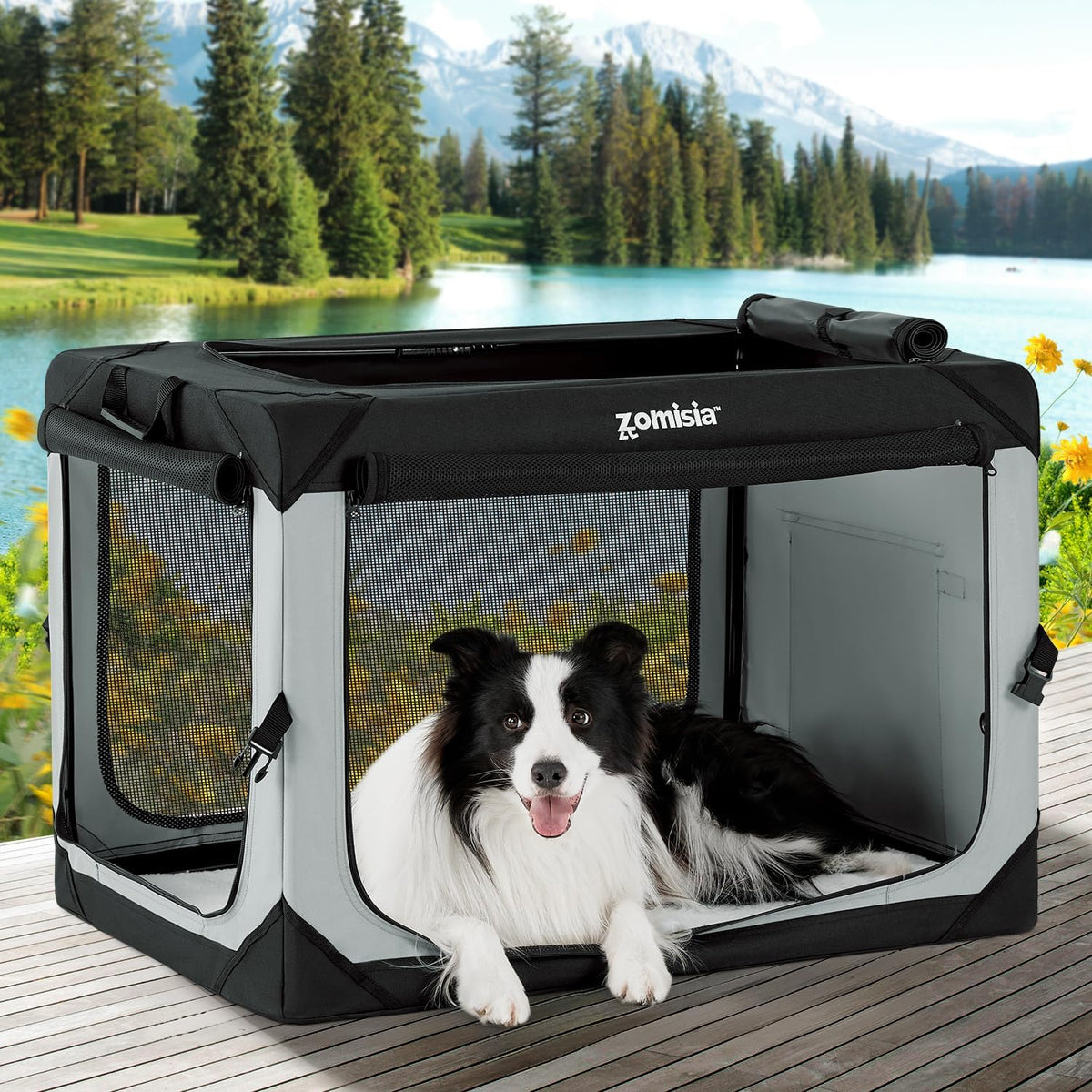 36 Inch Collapsible Dog Crate for Large Dogs, Travel Dog Crate Grey