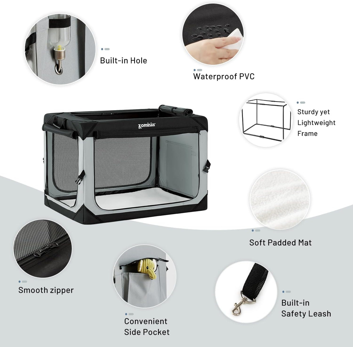 36 Inch Collapsible Dog Crate for Large Dogs, Travel Dog Crate Grey