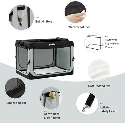 36 Inch Collapsible Dog Crate for Large Dogs, Travel Dog Crate Grey
