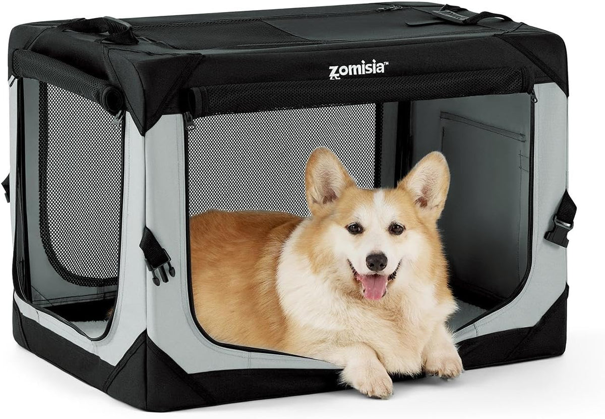 36 Inch Collapsible Dog Crate for Large Dogs, Travel Dog Crate Grey