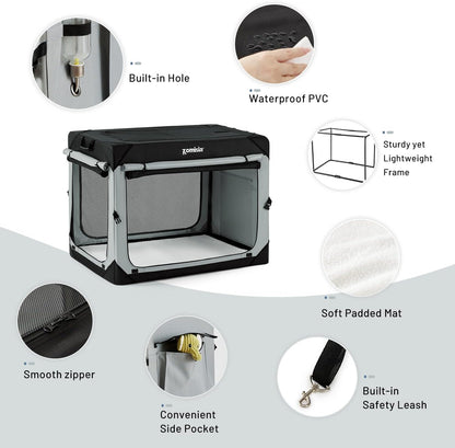 36 Inch Collapsible Dog Crate for Large Dogs, Travel Dog Crate Grey