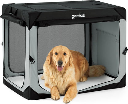 36 Inch Collapsible Dog Crate for Large Dogs, Travel Dog Crate Grey