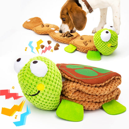 Dog Puzzle Enrichment Toy, Squeaky Crinkle Plush Turtle Puppy Toy