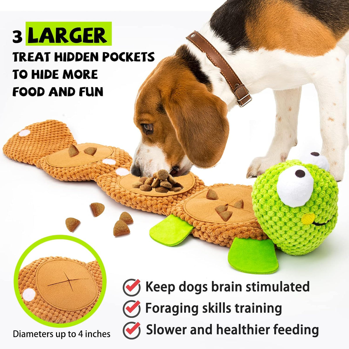 Dog Puzzle Enrichment Toy, Squeaky Crinkle Plush Turtle Puppy Toy