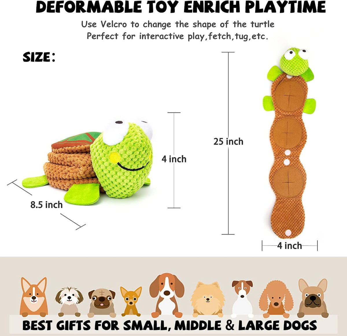 Dog Puzzle Enrichment Toy, Squeaky Crinkle Plush Turtle Puppy Toy