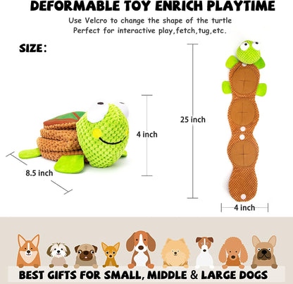 Dog Puzzle Enrichment Toy, Squeaky Crinkle Plush Turtle Puppy Toy