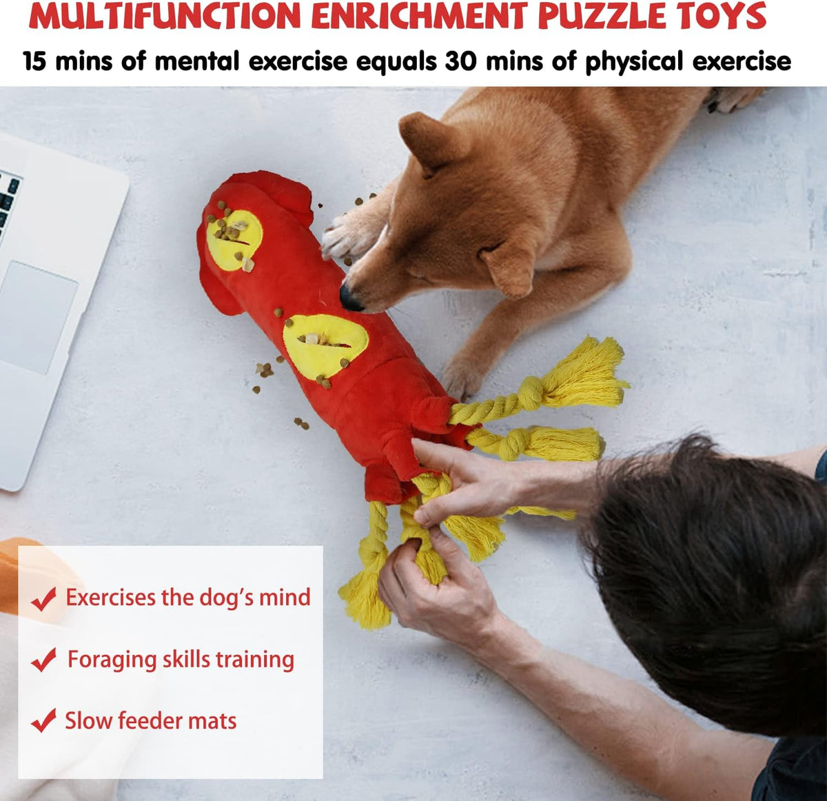 Dog Puzzle Enrichment Toy, Squeaky Crinkle Plush Turtle Puppy Toy