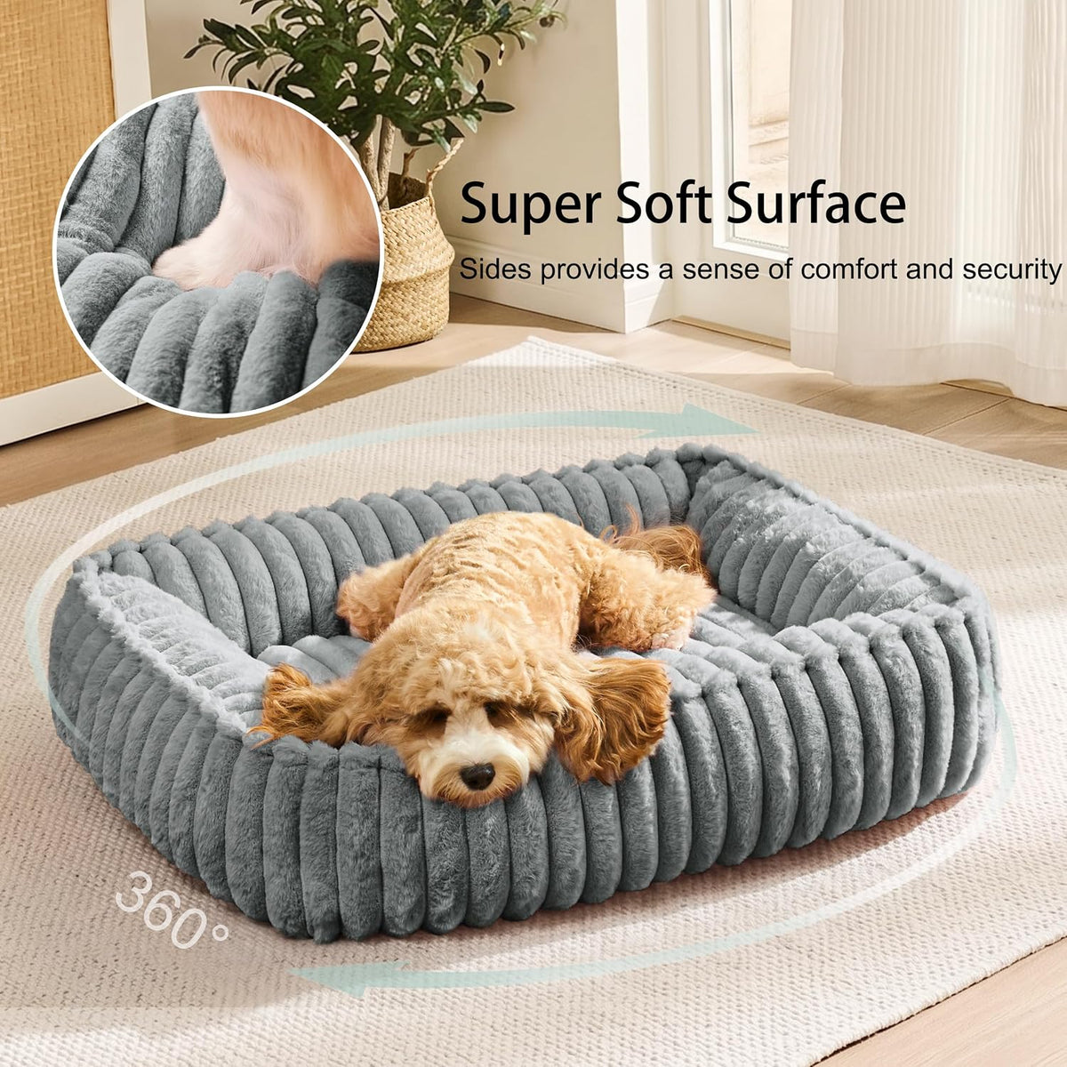 Medium Dog Bed Calming Cat Bed for Indoor Cats 24’’x20’’SageGrey