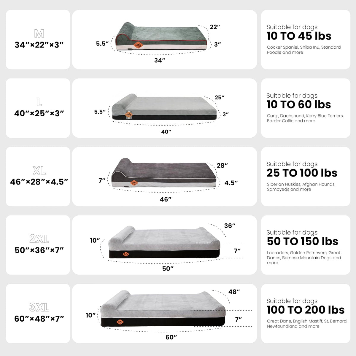 Orthopedic Dog Bed, Slate Grey 50''x36''x10'', Memory Foam