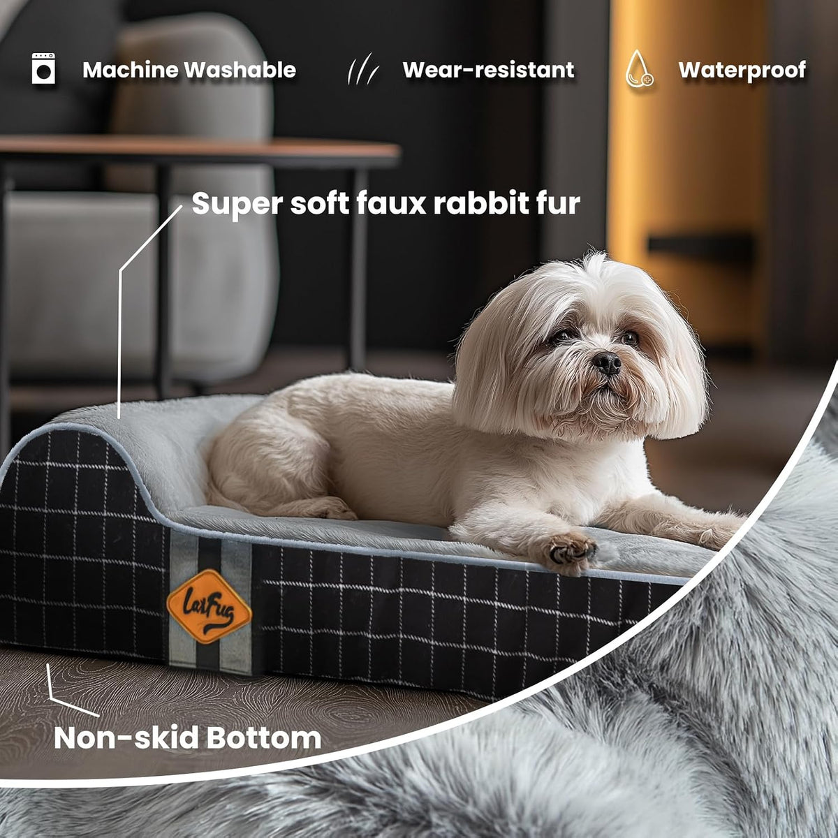 Orthopedic Dog Bed, Slate Grey 50''x36''x10'', Memory Foam