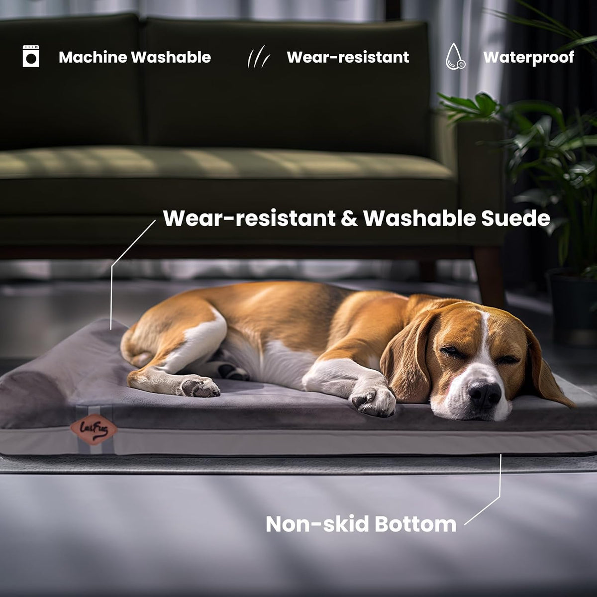 Orthopedic Dog Bed, Slate Grey 50''x36''x10'', Memory Foam