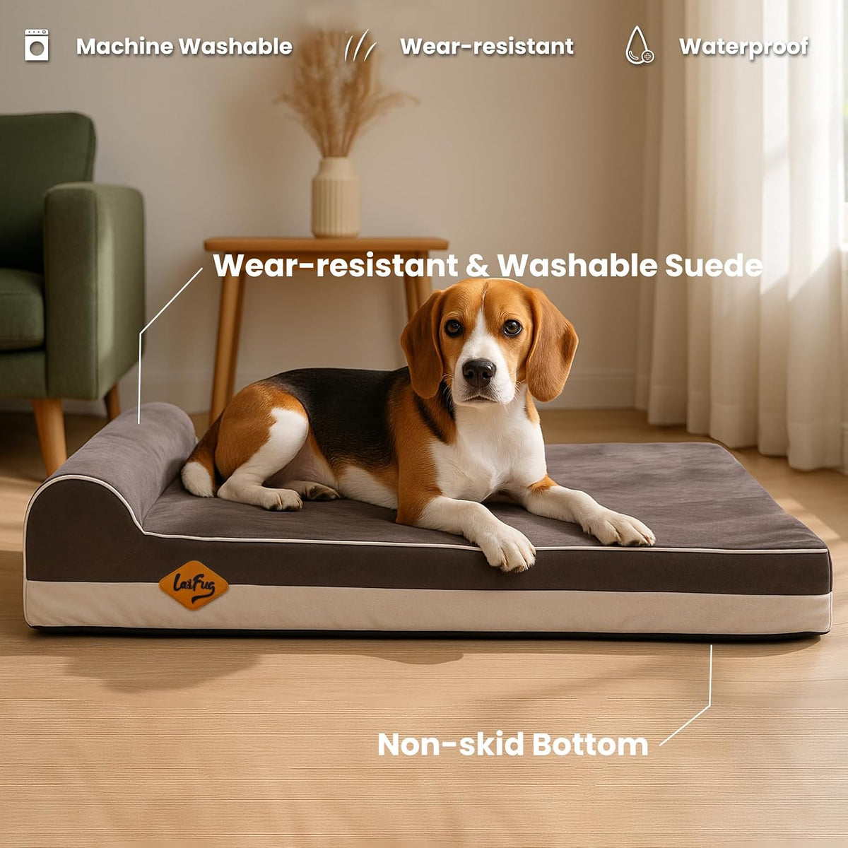 Orthopedic Dog Bed, Slate Grey 50''x36''x10'', Memory Foam