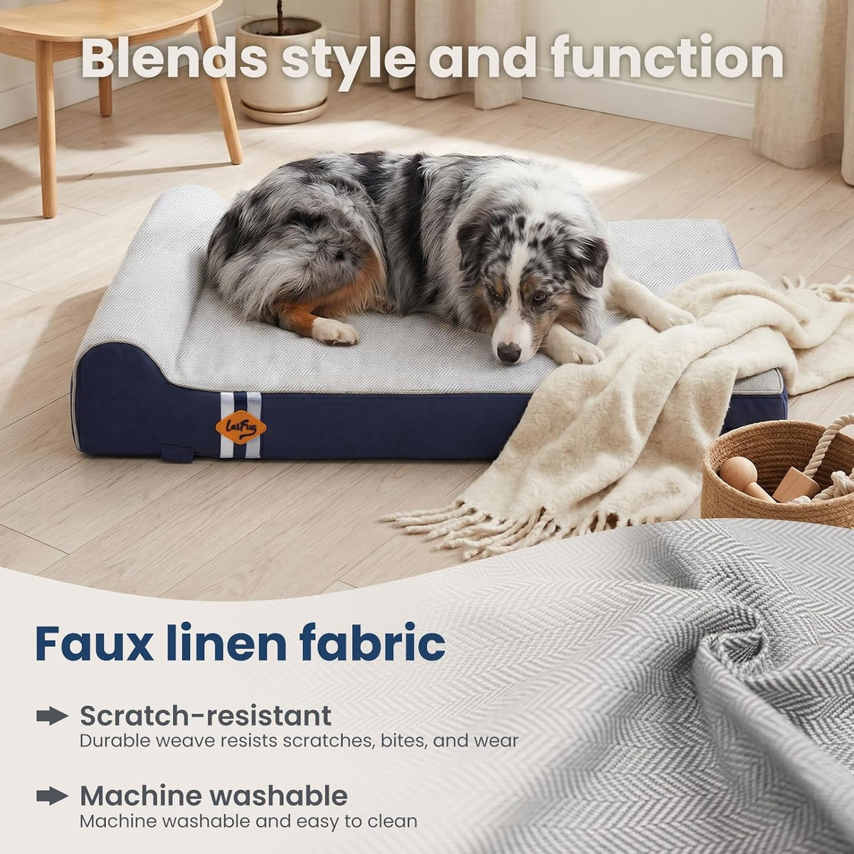 Orthopedic Dog Bed, Slate Grey 50''x36''x10'', Memory Foam