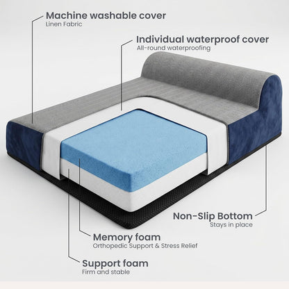 Orthopedic Dog Bed, Slate Grey 50''x36''x10'', Memory Foam