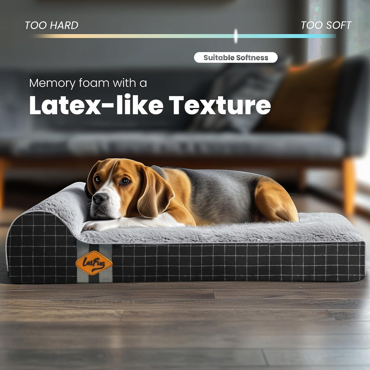 Orthopedic Dog Bed, Slate Grey 50''x36''x10'', Memory Foam