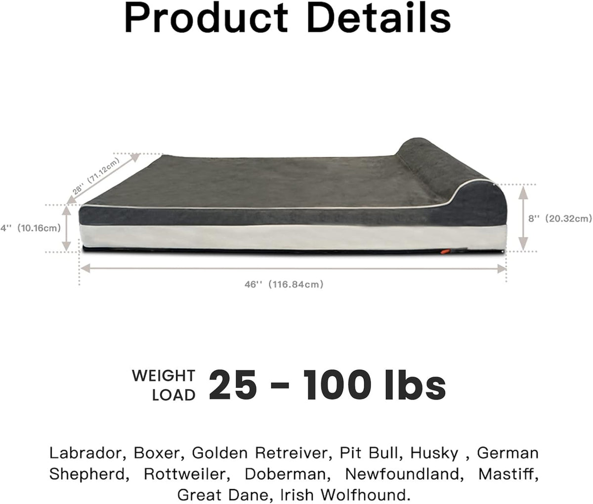 Orthopedic Dog Bed, Slate Grey 50''x36''x10'', Memory Foam