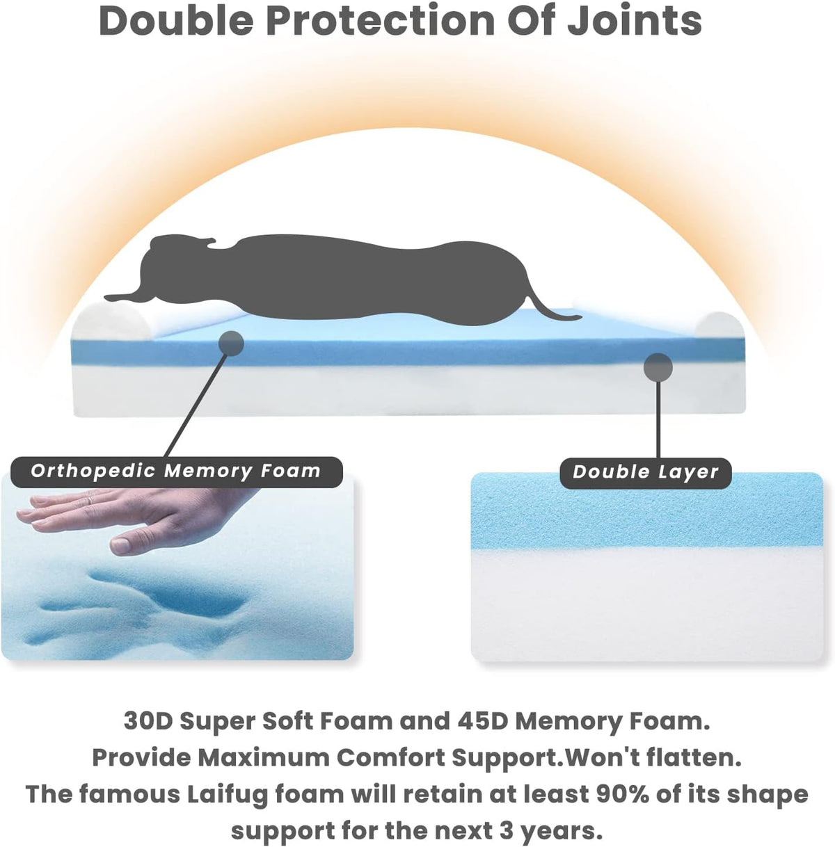 Orthopedic Dog Bed, Slate Grey 50''x36''x10'', Memory Foam