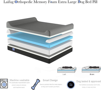 Orthopedic Dog Bed, Slate Grey 50''x36''x10'', Memory Foam