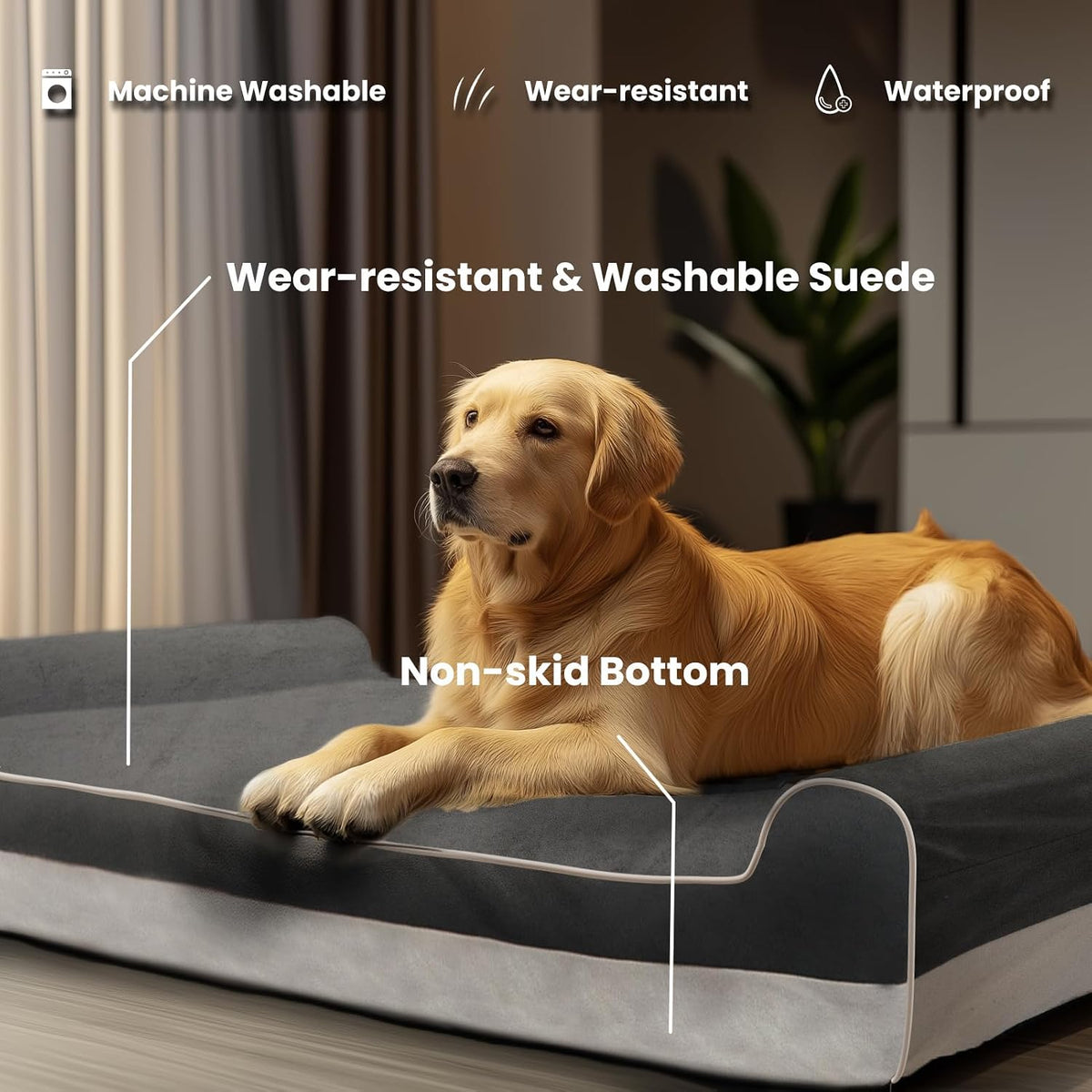 Orthopedic Dog Bed, Slate Grey 50''x36''x10'', Memory Foam