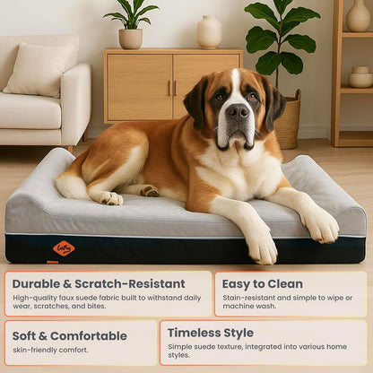 Orthopedic Dog Bed, Slate Grey 50''x36''x10'', Memory Foam