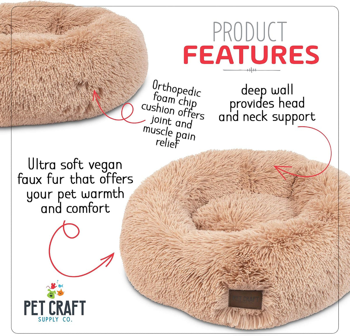 Pet Craft Supply Ultra Plush Calming Anti-Anxiety Pet Bed - Includes Super Soft Comfort Blanket - Great Medium Dog, Puppy and Cat Bed