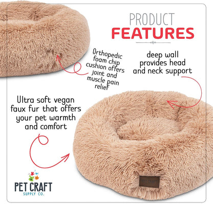 Pet Craft Supply Ultra Plush Calming Anti-Anxiety Pet Bed - Includes Super Soft Comfort Blanket - Great Medium Dog, Puppy and Cat Bed