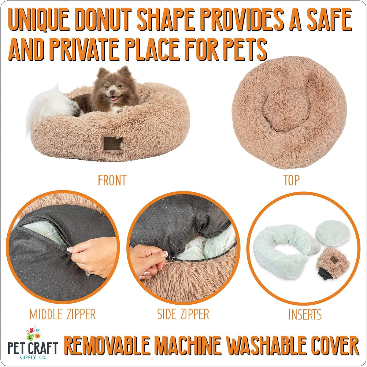 Pet Craft Supply Ultra Plush Calming Anti-Anxiety Pet Bed - Includes Super Soft Comfort Blanket - Great Medium Dog, Puppy and Cat Bed