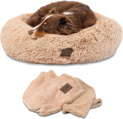 Pet Craft Supply Ultra Plush Calming Anti-Anxiety Pet Bed - Includes Super Soft Comfort Blanket - Great Medium Dog, Puppy and Cat Bed