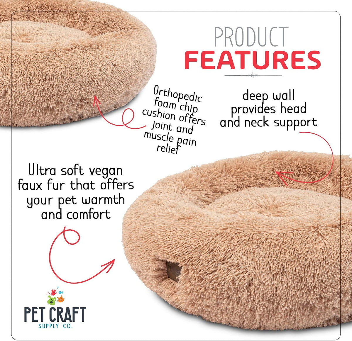 Pet Craft Supply Ultra Plush Calming Anti-Anxiety Pet Bed - Includes Super Soft Comfort Blanket - Great Medium Dog, Puppy and Cat Bed