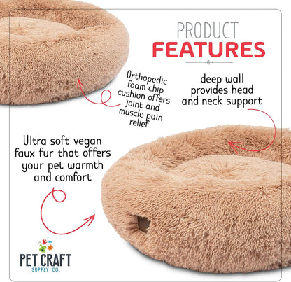 Pet Craft Supply Ultra Plush Calming Anti-Anxiety Pet Bed - Includes Super Soft Comfort Blanket - Great Medium Dog, Puppy and Cat Bed
