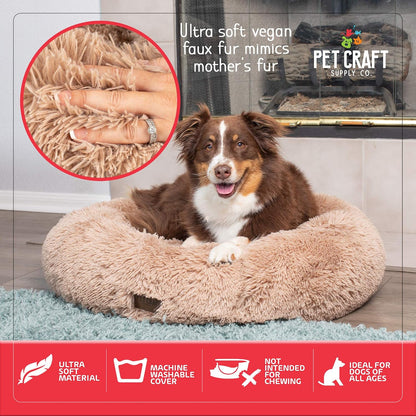 Pet Craft Supply Ultra Plush Calming Anti-Anxiety Pet Bed - Includes Super Soft Comfort Blanket - Great Medium Dog, Puppy and Cat Bed