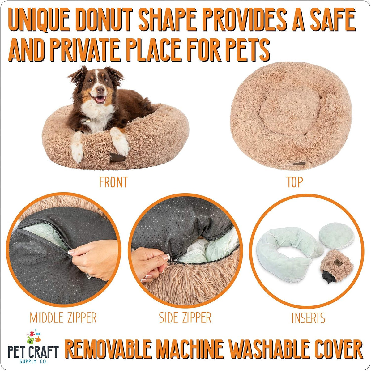 Pet Craft Supply Ultra Plush Calming Anti-Anxiety Pet Bed - Includes Super Soft Comfort Blanket - Great Medium Dog, Puppy and Cat Bed