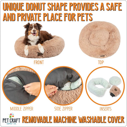 Pet Craft Supply Ultra Plush Calming Anti-Anxiety Pet Bed - Includes Super Soft Comfort Blanket - Great Medium Dog, Puppy and Cat Bed