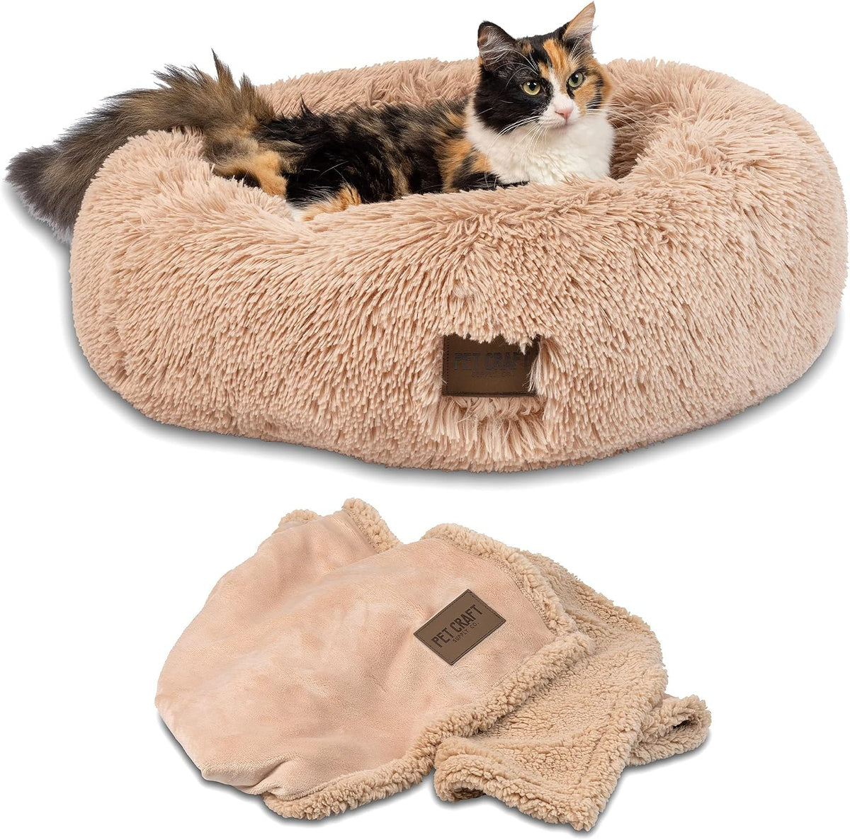 Pet Craft Supply Ultra Plush Calming Anti-Anxiety Pet Bed - Includes Super Soft Comfort Blanket - Great Medium Dog, Puppy and Cat Bed