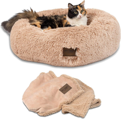Pet Craft Supply Ultra Plush Calming Anti-Anxiety Pet Bed - Includes Super Soft Comfort Blanket - Great Medium Dog, Puppy and Cat Bed