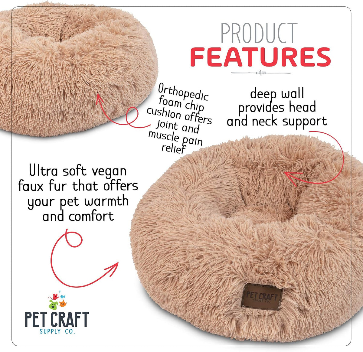 Pet Craft Supply Ultra Plush Calming Anti-Anxiety Pet Bed - Includes Super Soft Comfort Blanket - Great Medium Dog, Puppy and Cat Bed