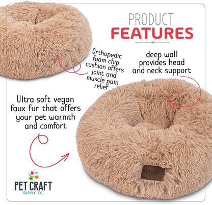 Pet Craft Supply Ultra Plush Calming Anti-Anxiety Pet Bed - Includes Super Soft Comfort Blanket - Great Medium Dog, Puppy and Cat Bed