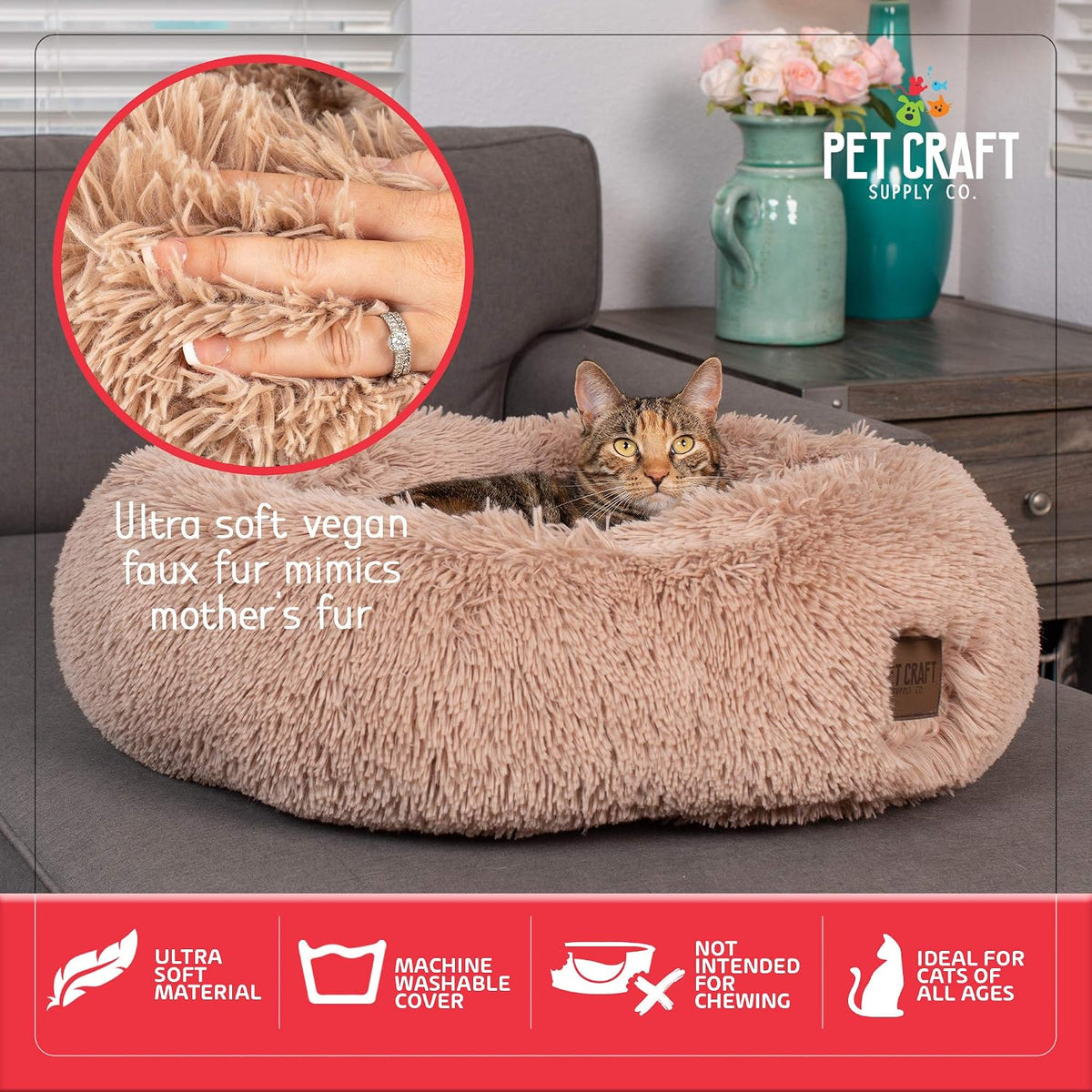 Pet Craft Supply Ultra Plush Calming Anti-Anxiety Pet Bed - Includes Super Soft Comfort Blanket - Great Medium Dog, Puppy and Cat Bed