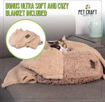 Pet Craft Supply Ultra Plush Calming Anti-Anxiety Pet Bed - Includes Super Soft Comfort Blanket - Great Medium Dog, Puppy and Cat Bed