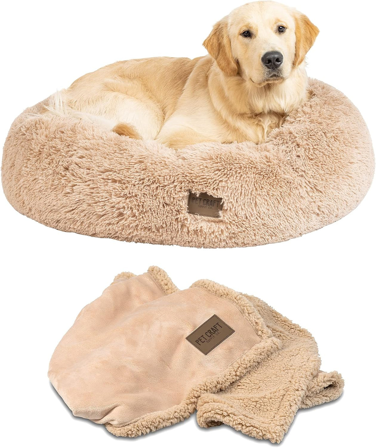 Pet Craft Supply Ultra Plush Calming Anti-Anxiety Pet Bed - Includes Super Soft Comfort Blanket - Great Medium Dog, Puppy and Cat Bed