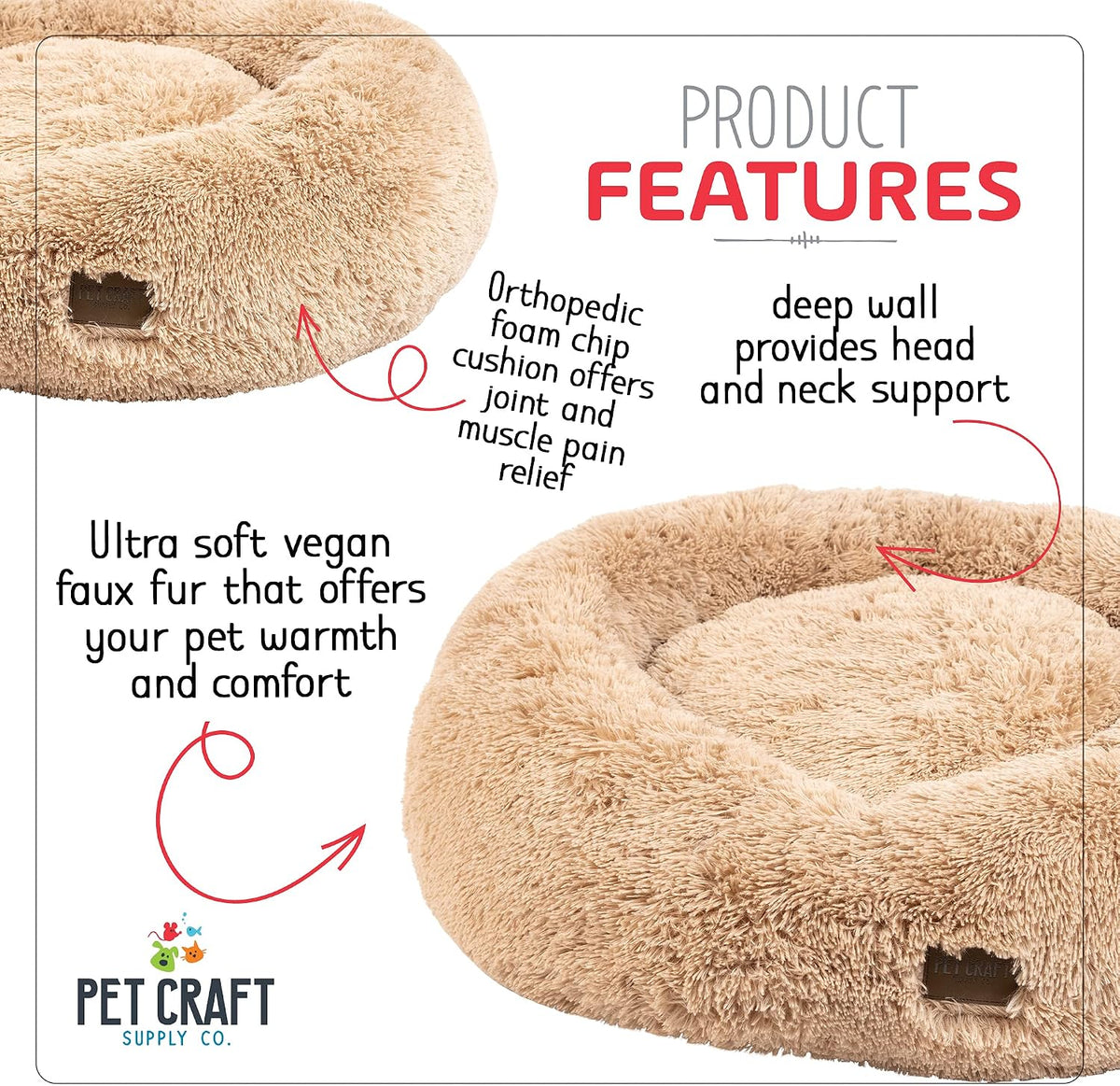 Pet Craft Supply Ultra Plush Calming Anti-Anxiety Pet Bed - Includes Super Soft Comfort Blanket - Great Medium Dog, Puppy and Cat Bed