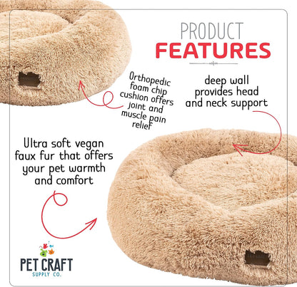 Pet Craft Supply Ultra Plush Calming Anti-Anxiety Pet Bed - Includes Super Soft Comfort Blanket - Great Medium Dog, Puppy and Cat Bed