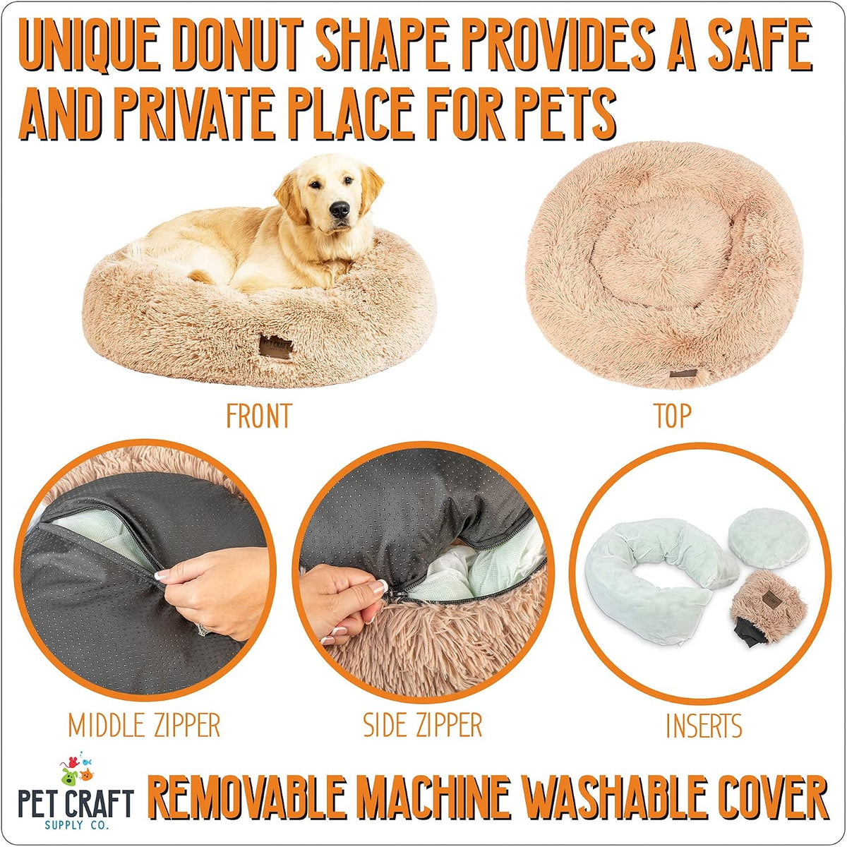Pet Craft Supply Ultra Plush Calming Anti-Anxiety Pet Bed - Includes Super Soft Comfort Blanket - Great Medium Dog, Puppy and Cat Bed